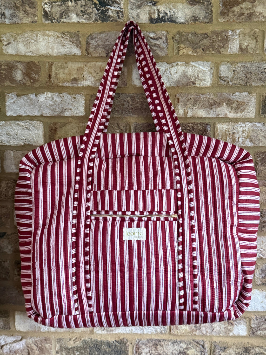 Quilted Weekender Bag - Burgundy Stripe