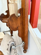 1920s French Oak Vanity or Shaving Mirror with Towel Rail