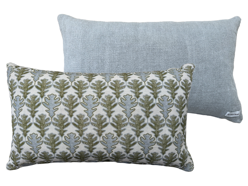 OBLONG CUSHION ~ BROADLEAF FLAX FLOWER/MOSS