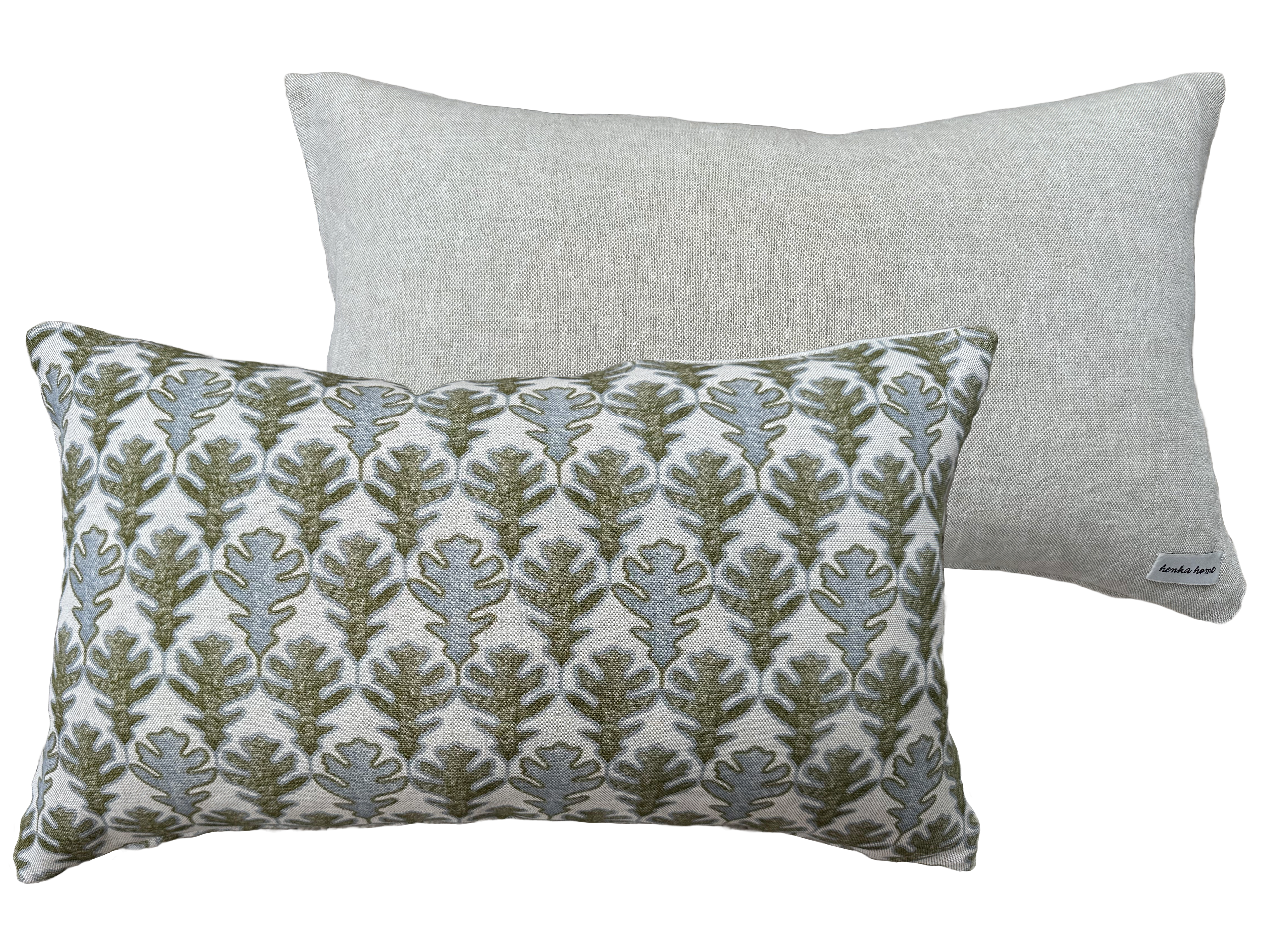 OBLONG CUSHION ~ BROADLEAF FLAX FLOWER/MOSS
