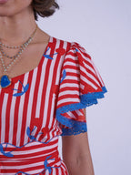 'FEATHER' DRESS IN CHERRY STRIPE