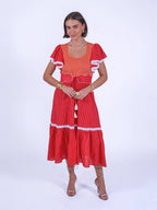 'FEATHER' DRESS IN ORANGE/ PINK STRIPE