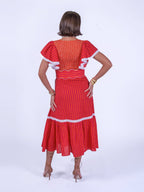 'FEATHER' DRESS IN ORANGE/ PINK STRIPE