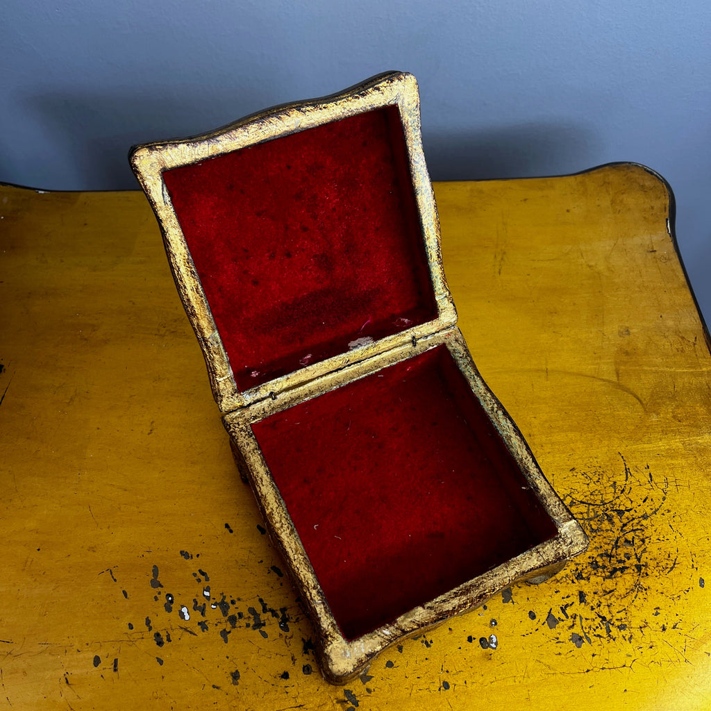 Vintage Florentine Trinket Box with Red Fabric Interior