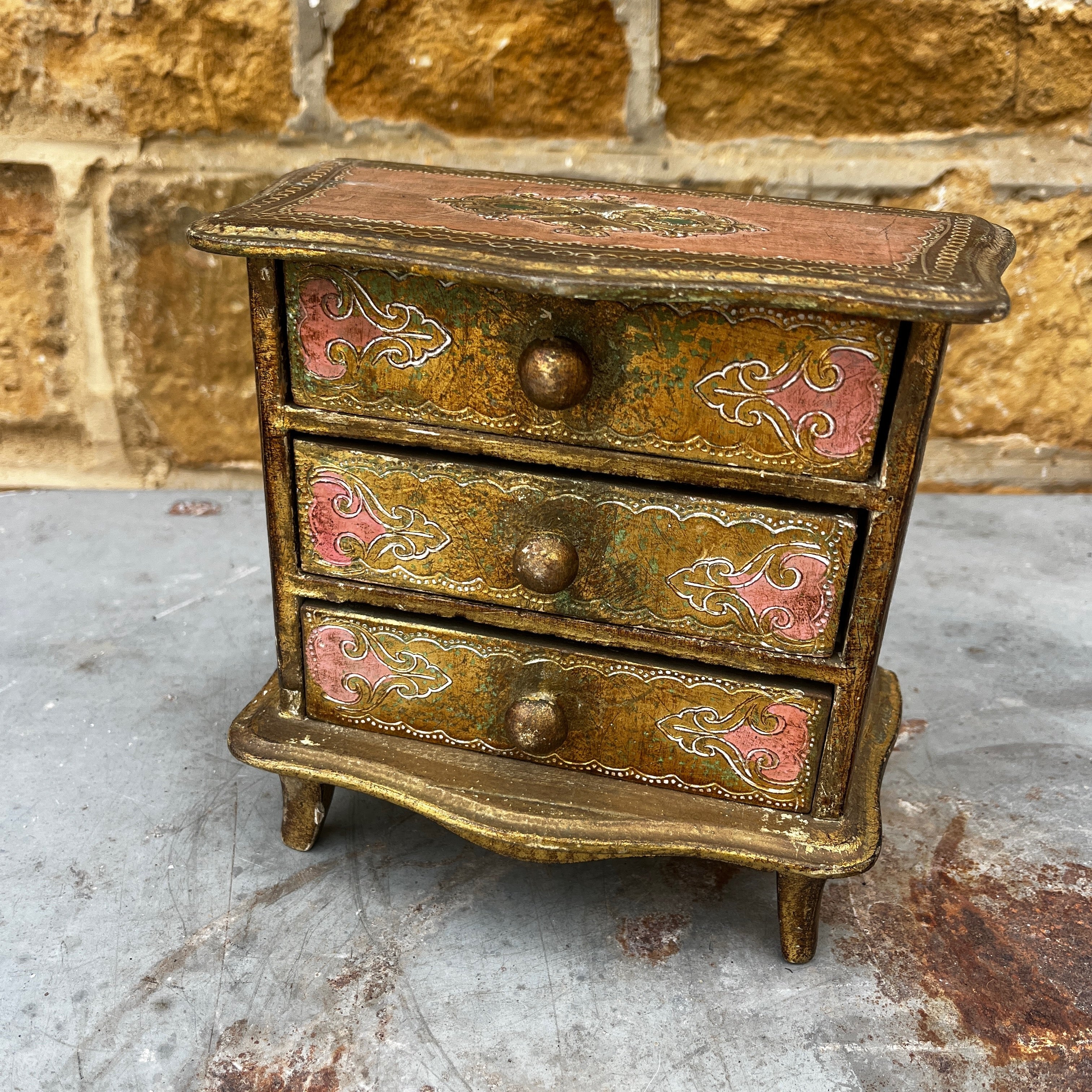 Vintage Italian Florentine Miniature Three-drawer Chest of Drawers