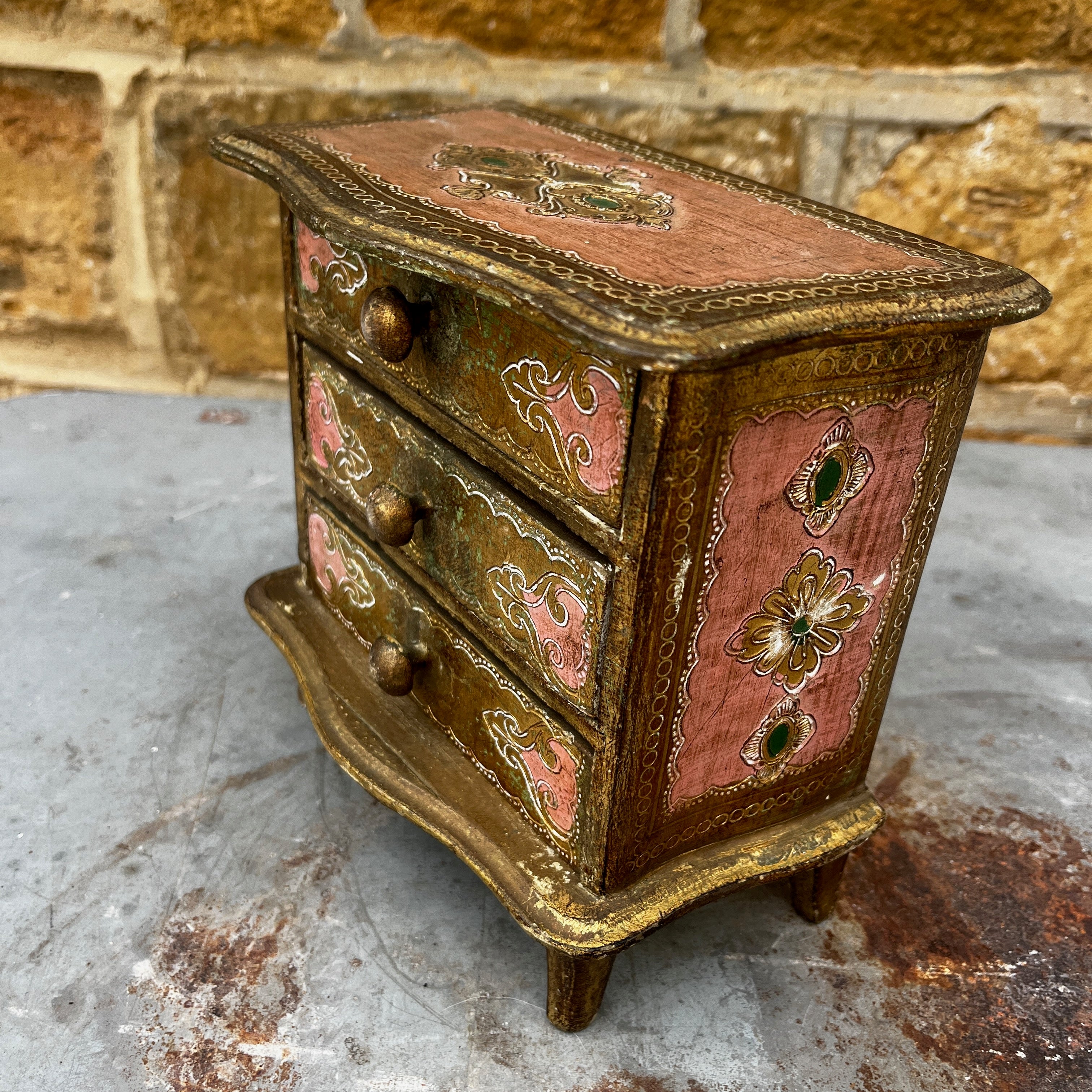 Vintage Italian Florentine Miniature Three-drawer Chest of Drawers