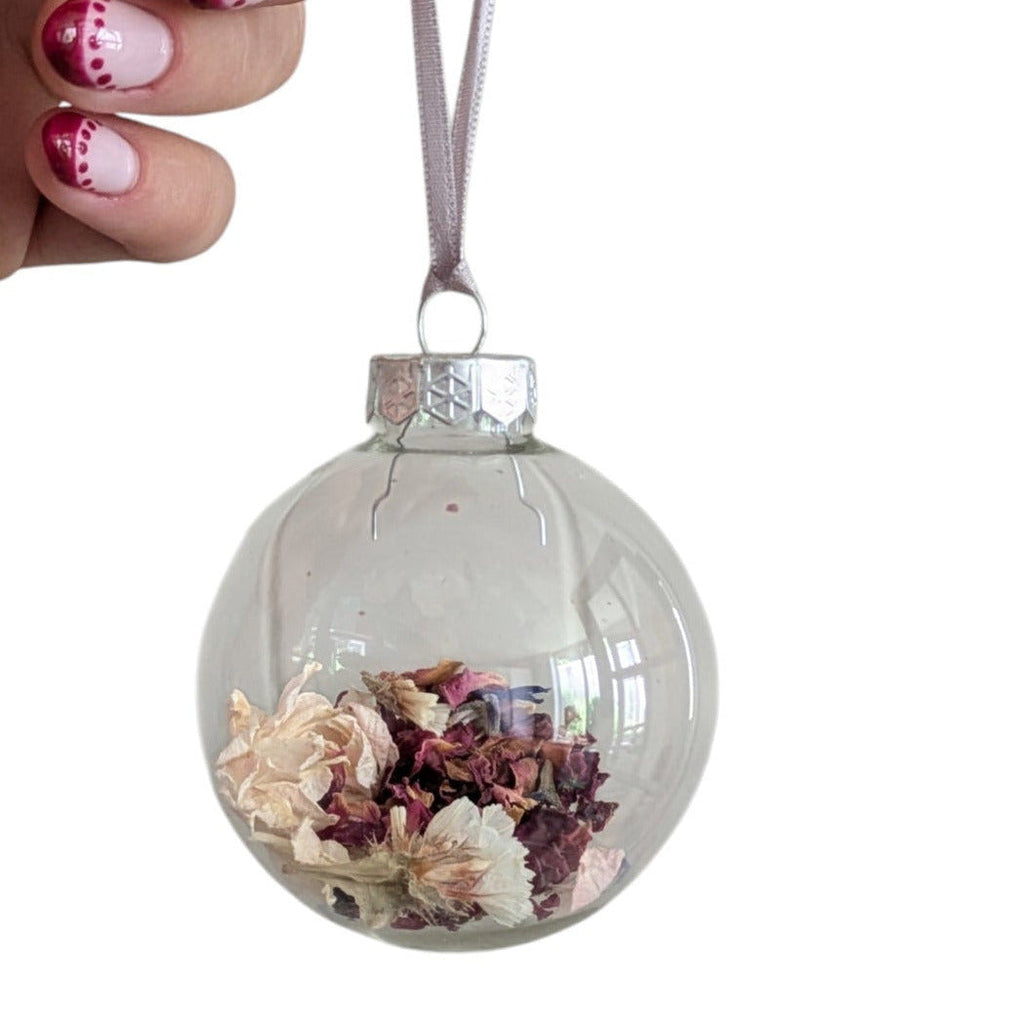 Flower Petal Filled Glass Bauble