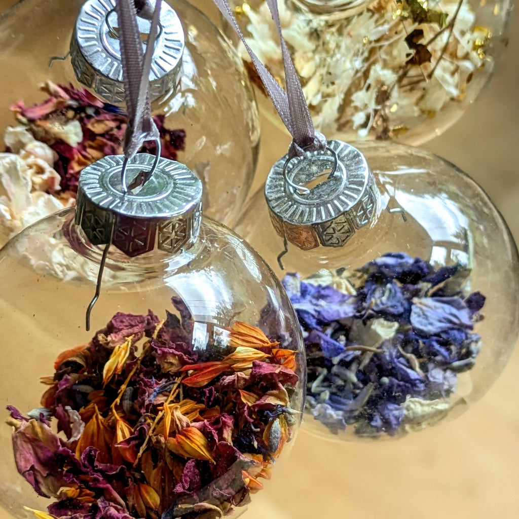 Flower Petal Filled Glass Bauble