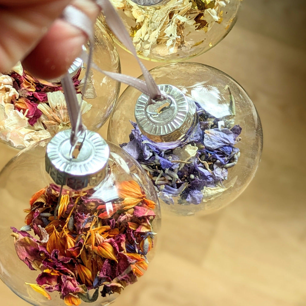 Flower Petal Filled Glass Bauble