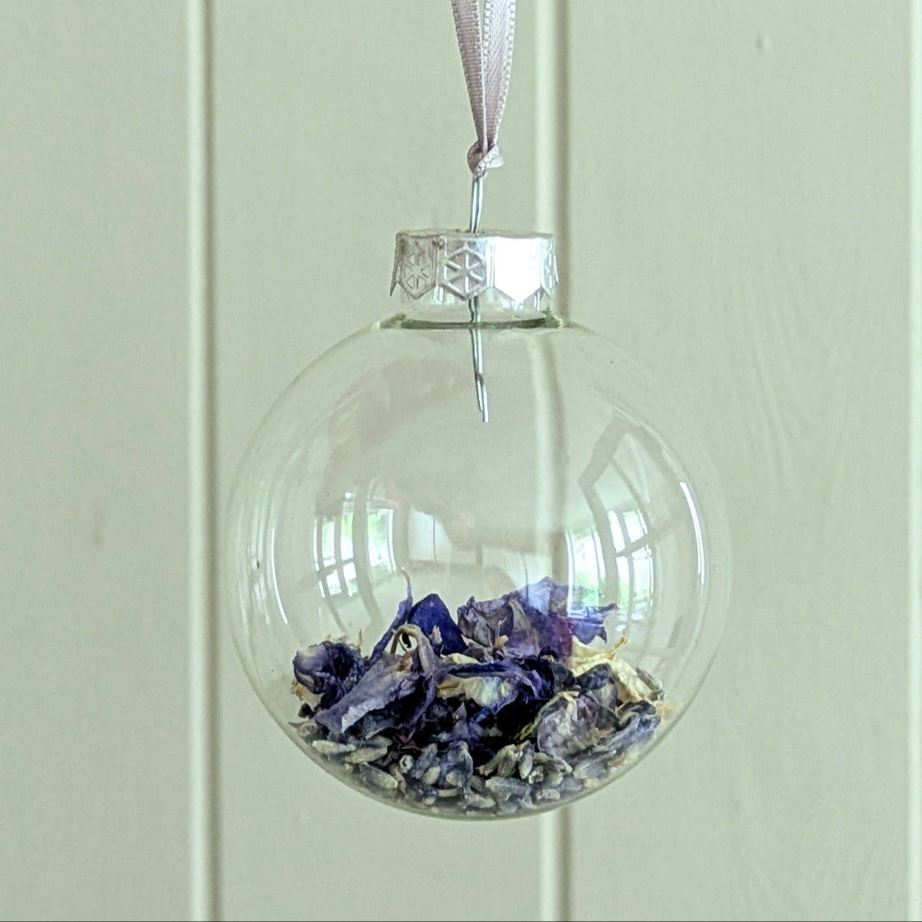Flower Petal Filled Glass Bauble