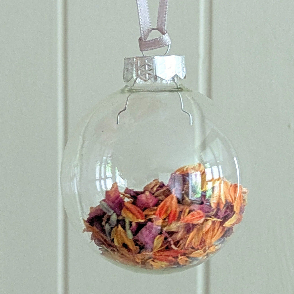 Flower Petal Filled Glass Bauble