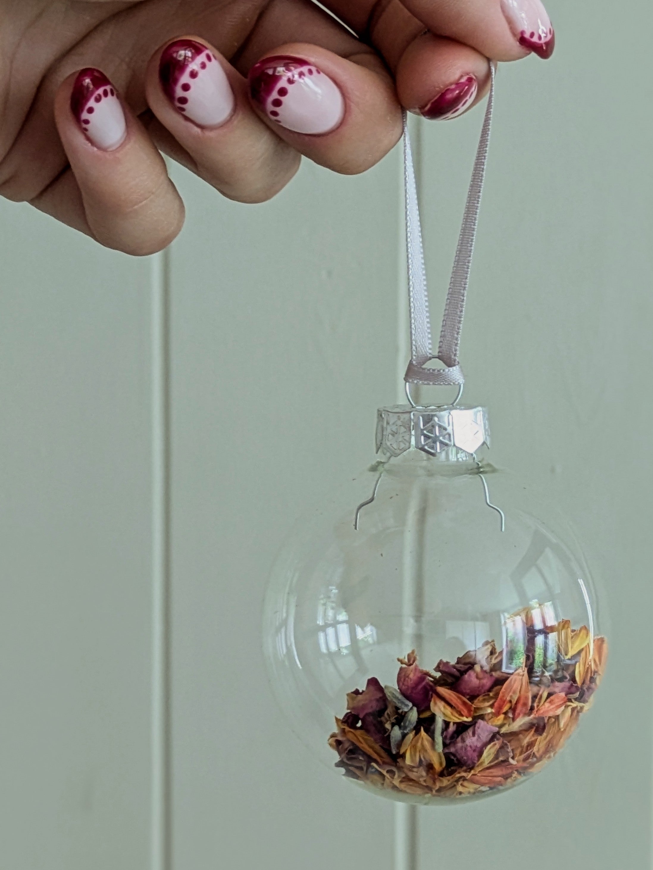 Flower Petal Filled Glass Bauble