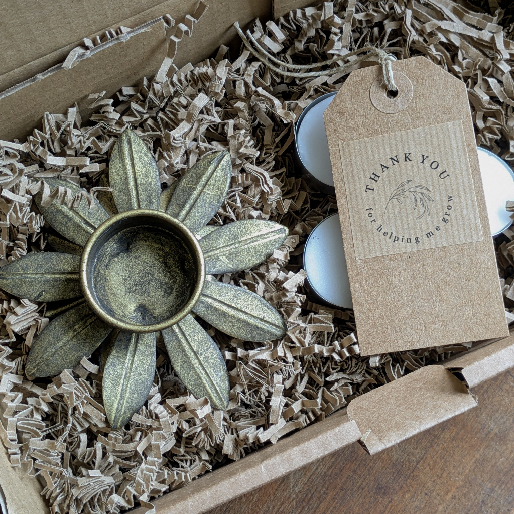 Flower Shaped Antique Brushed Gold Tealight Votive| Gift Set