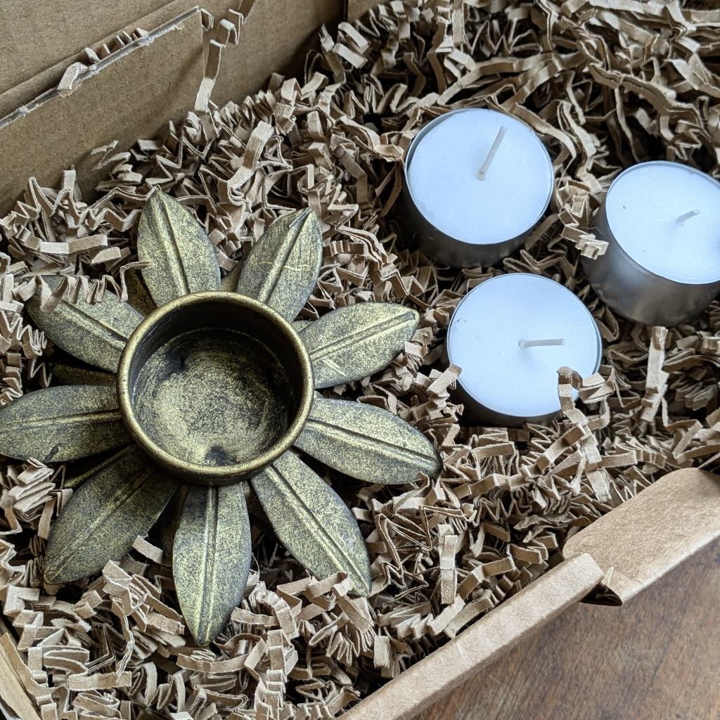 Flower Shaped Antique Brushed Gold Tealight Votive| Gift Set