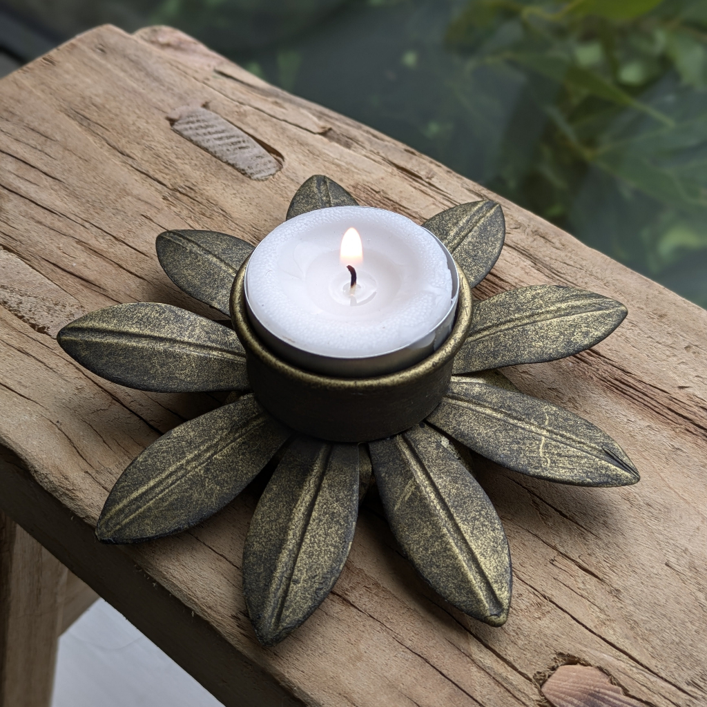 Flower Shaped Antique Brushed Gold Tealight Votive| Gift Set