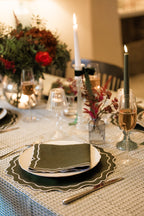 Forest Green,  Round Scalloped Linen Placemats - Set of 4