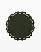 Forest Green,  Round Scalloped Linen Placemats - Set of 4