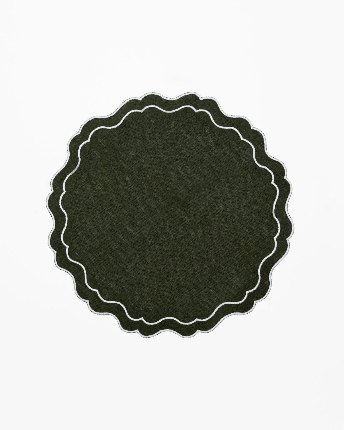 Forest Green,  Round Scalloped Linen Placemats - Set of 4