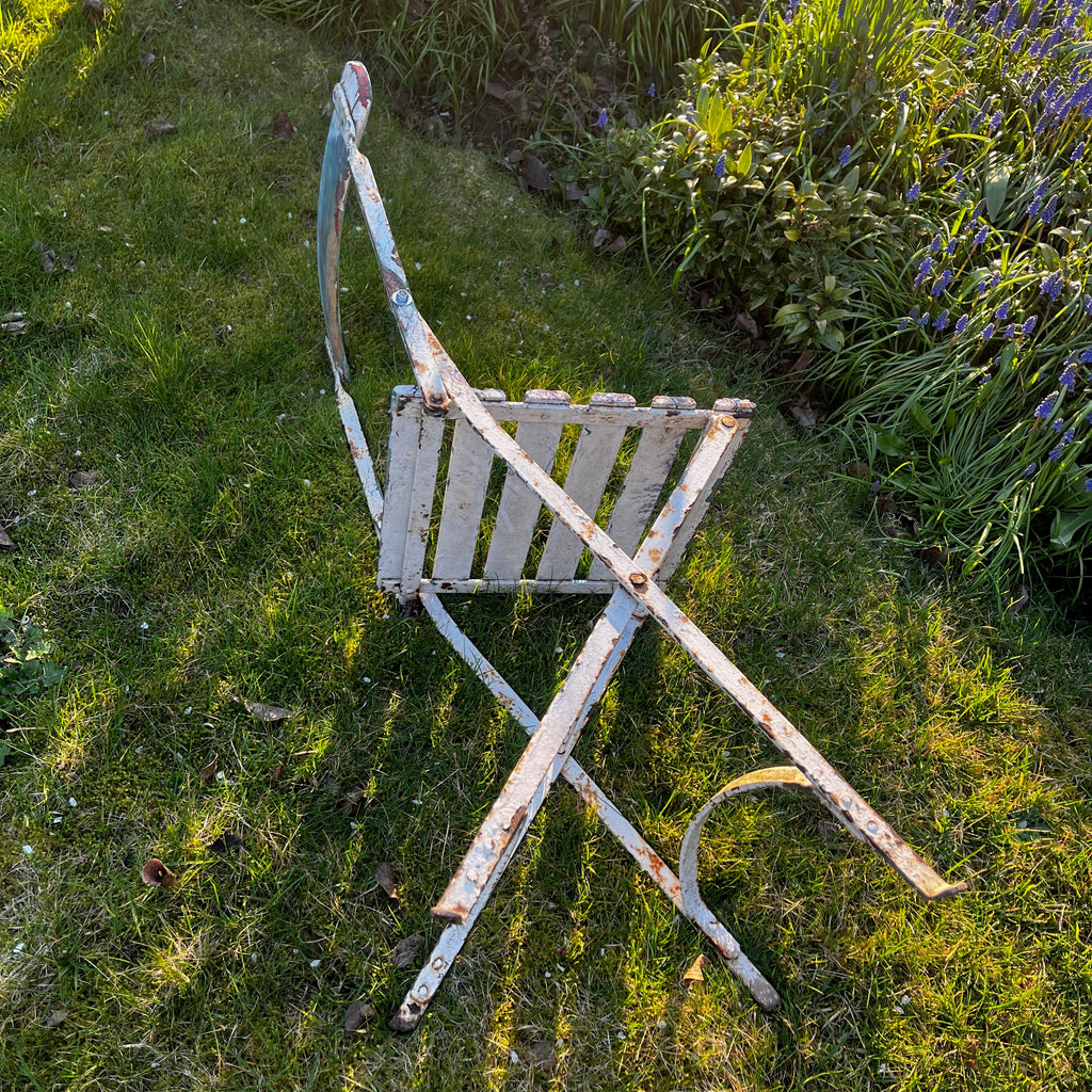 Antique French Folding Bistro Chairs (set of 4) in Distressed Blue & Pink