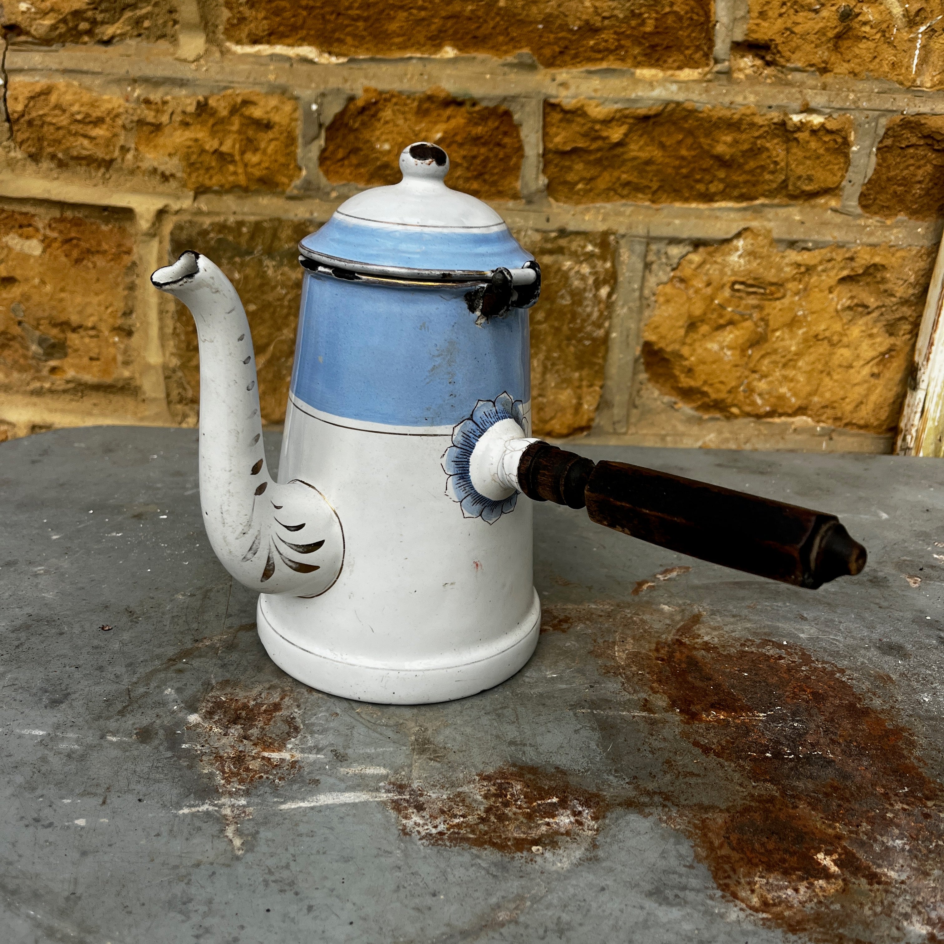 Antique Austro-Bohemian Enamel Blue & White Coffee Pot