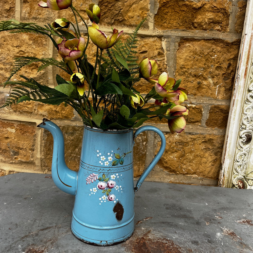 Vintage French Enamel Floral Jug