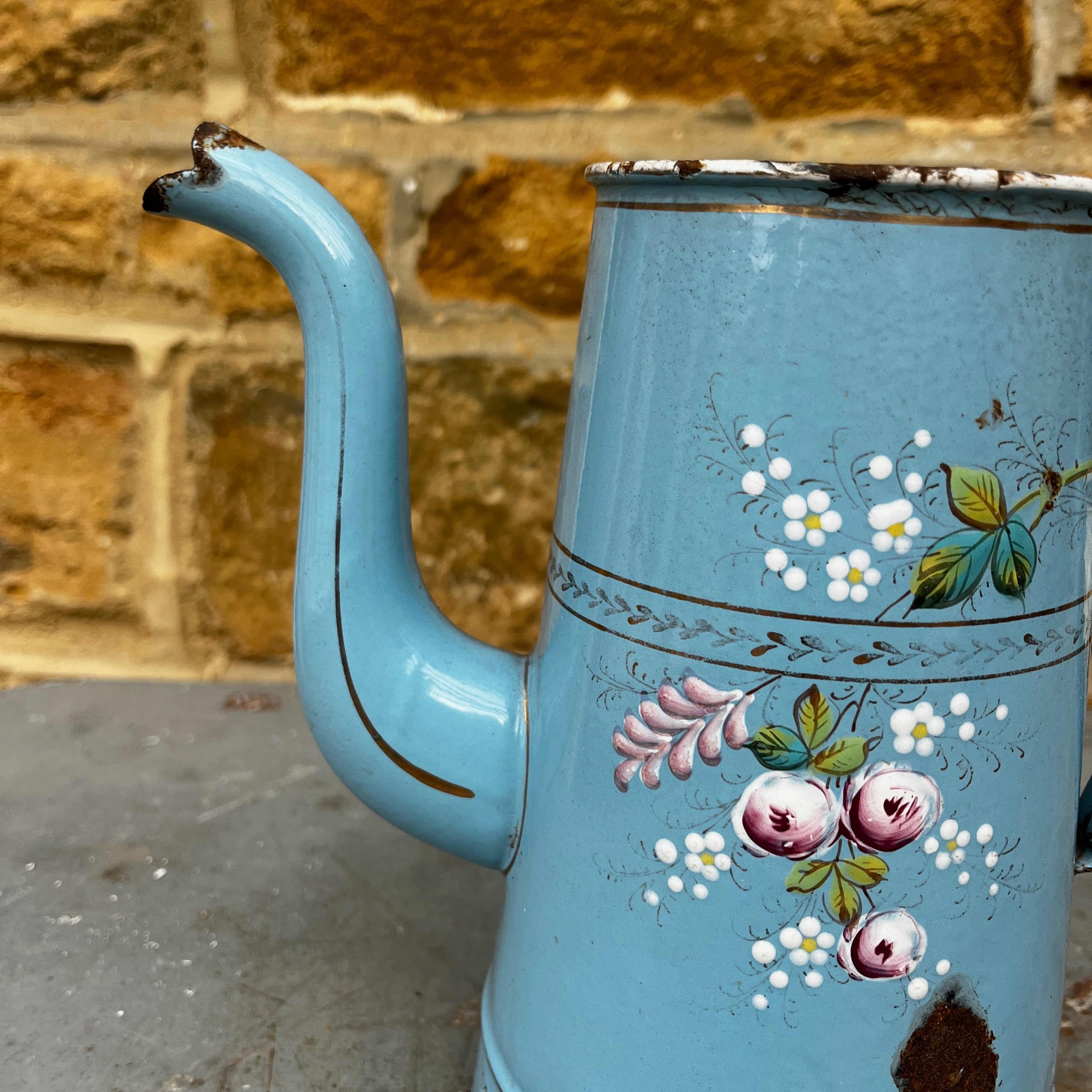 Vintage French Enamel Floral Jug