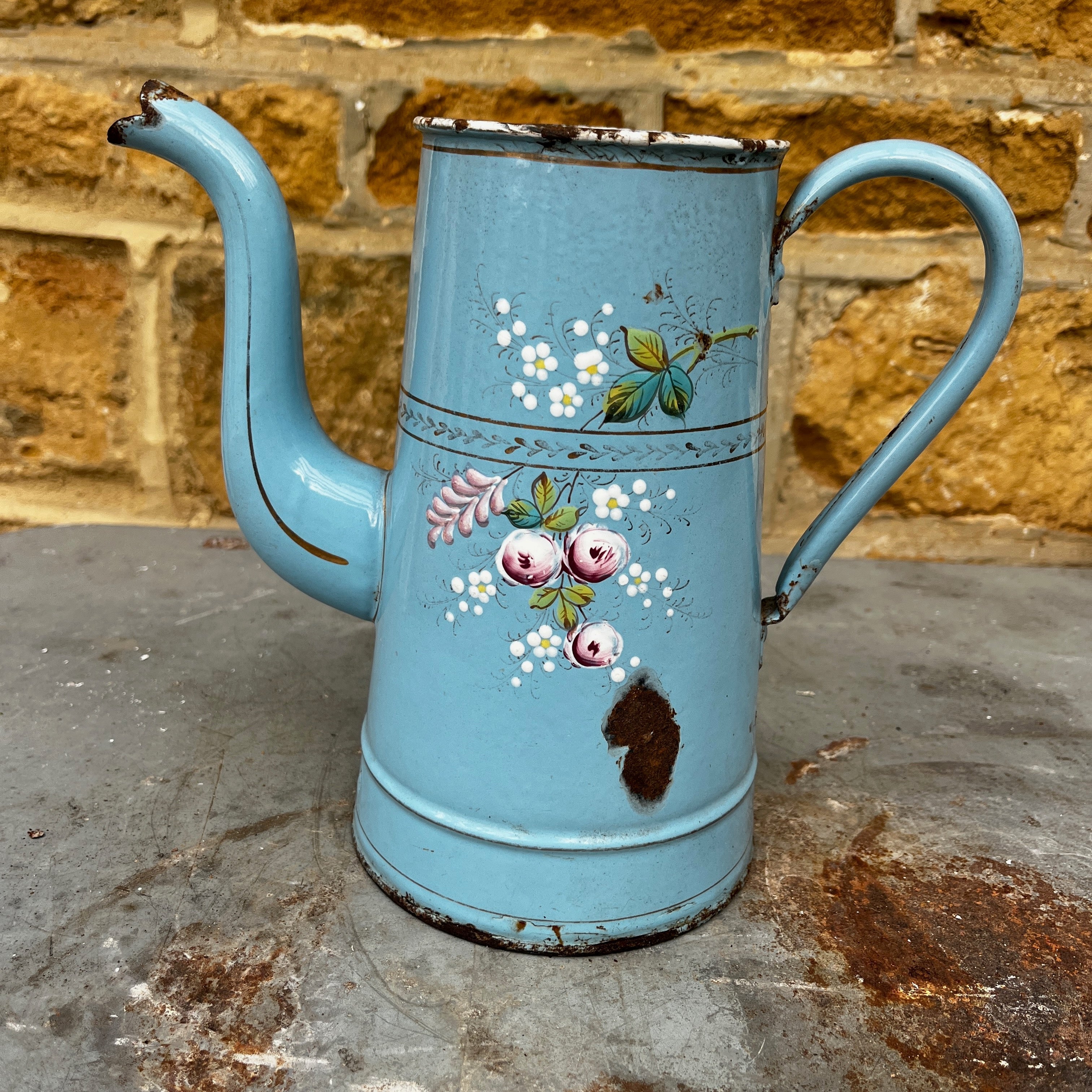 Vintage French Enamel Floral Jug