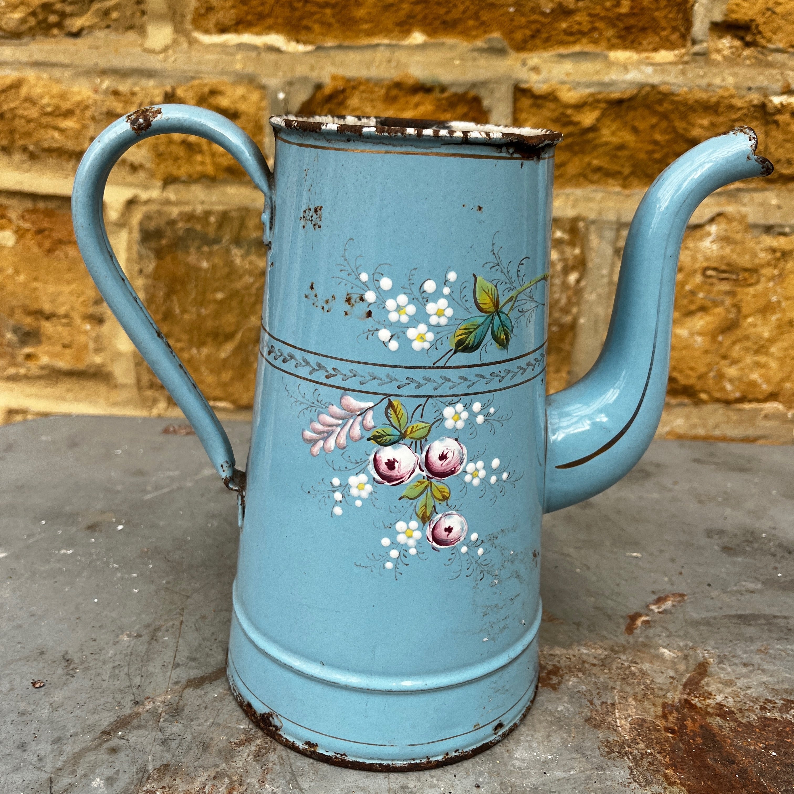 Vintage French Enamel Floral Jug
