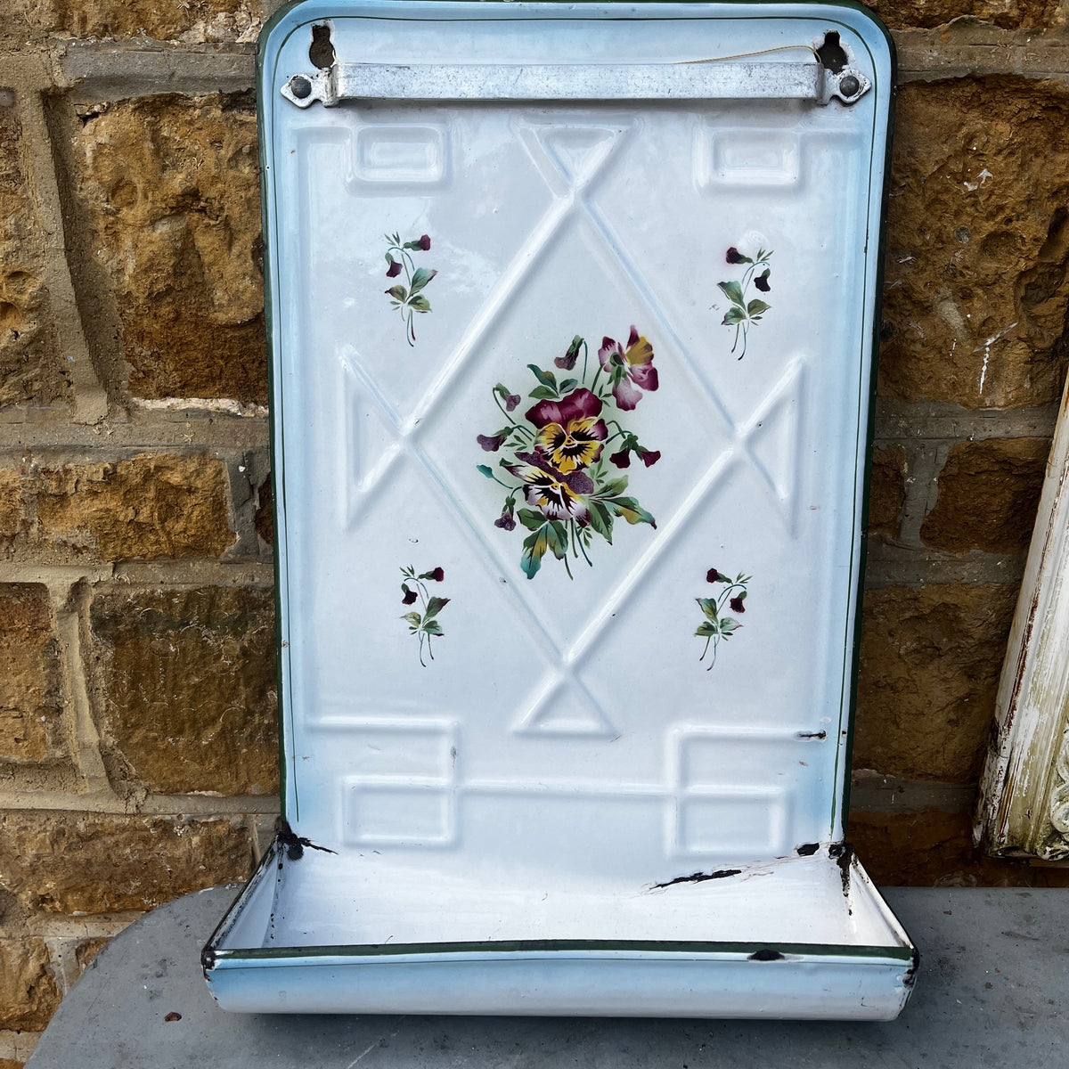 Vintage French Enamel Kitchen Utensil Rack