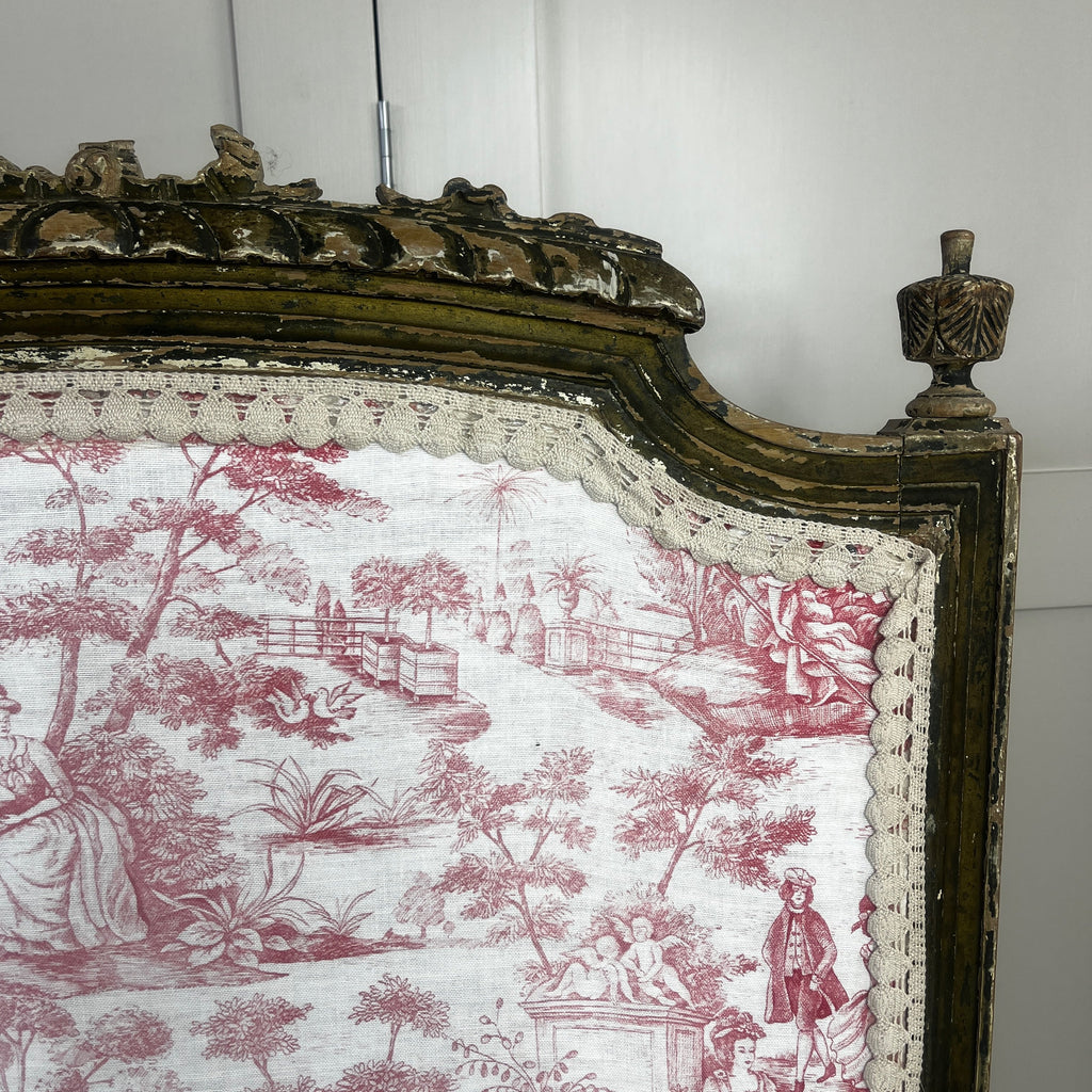 Ornate Vintage French Fire Screen with Toile de Jouy Fabric and a Wooden Frame