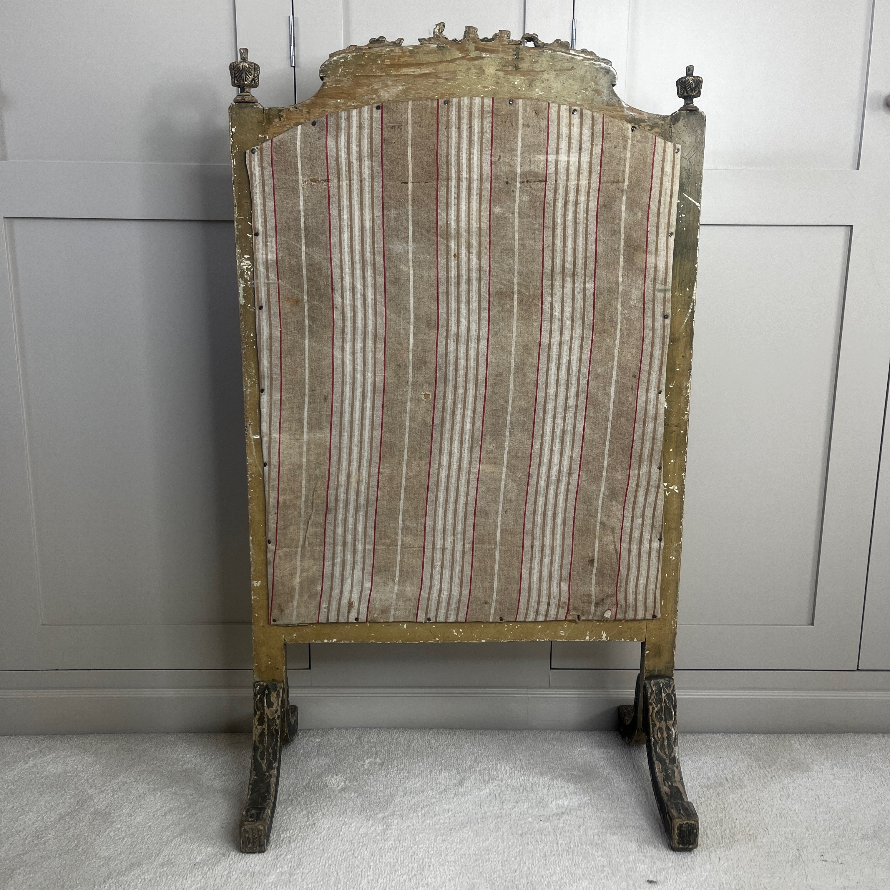 Ornate Vintage French Fire Screen with Toile de Jouy Fabric and a Wooden Frame