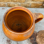 19th Century French Glazed Ochre Ceramic Jug With a Lid and Three Legs
