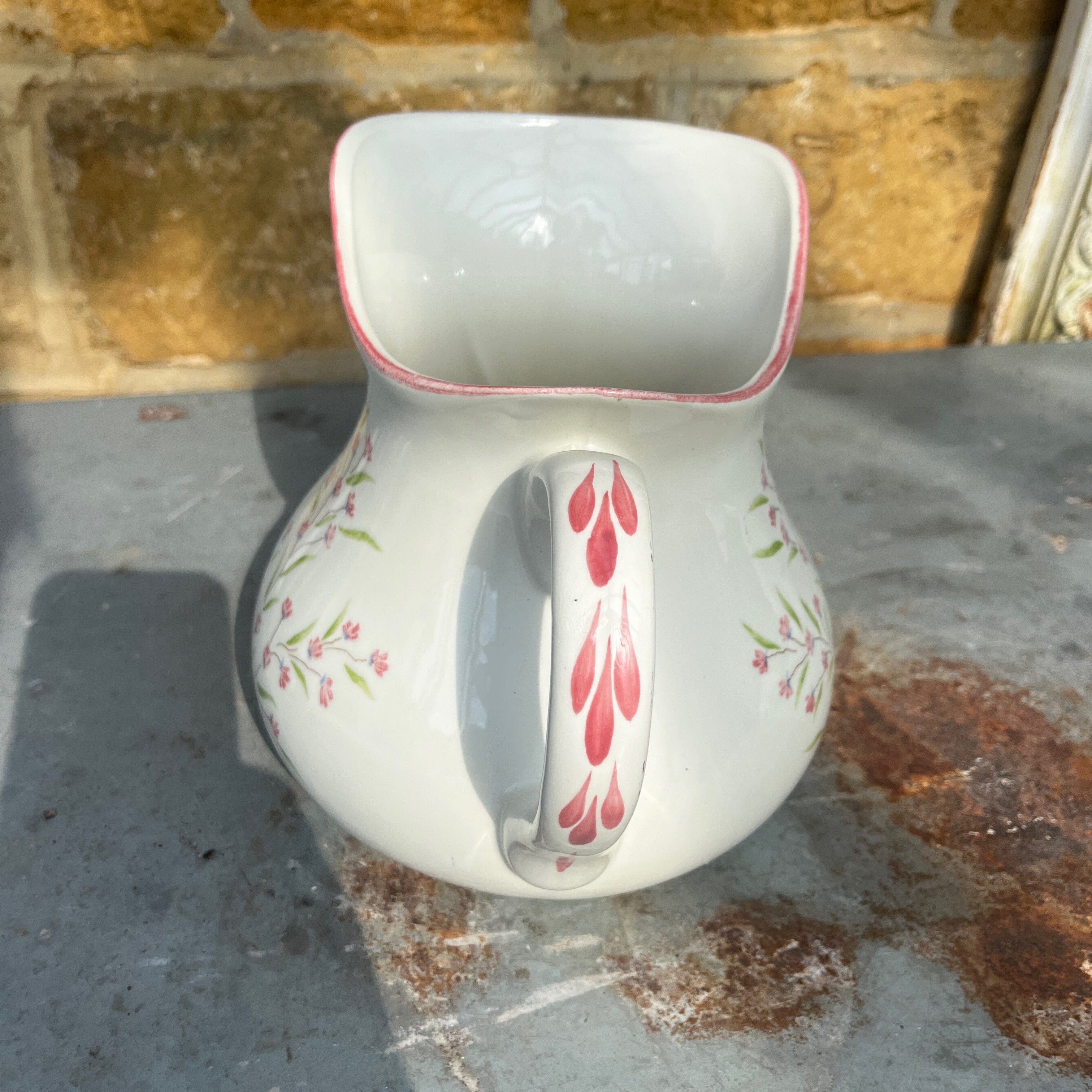 Vintage French Moulin des Loups Ceramic Wash Basin & Pitcher