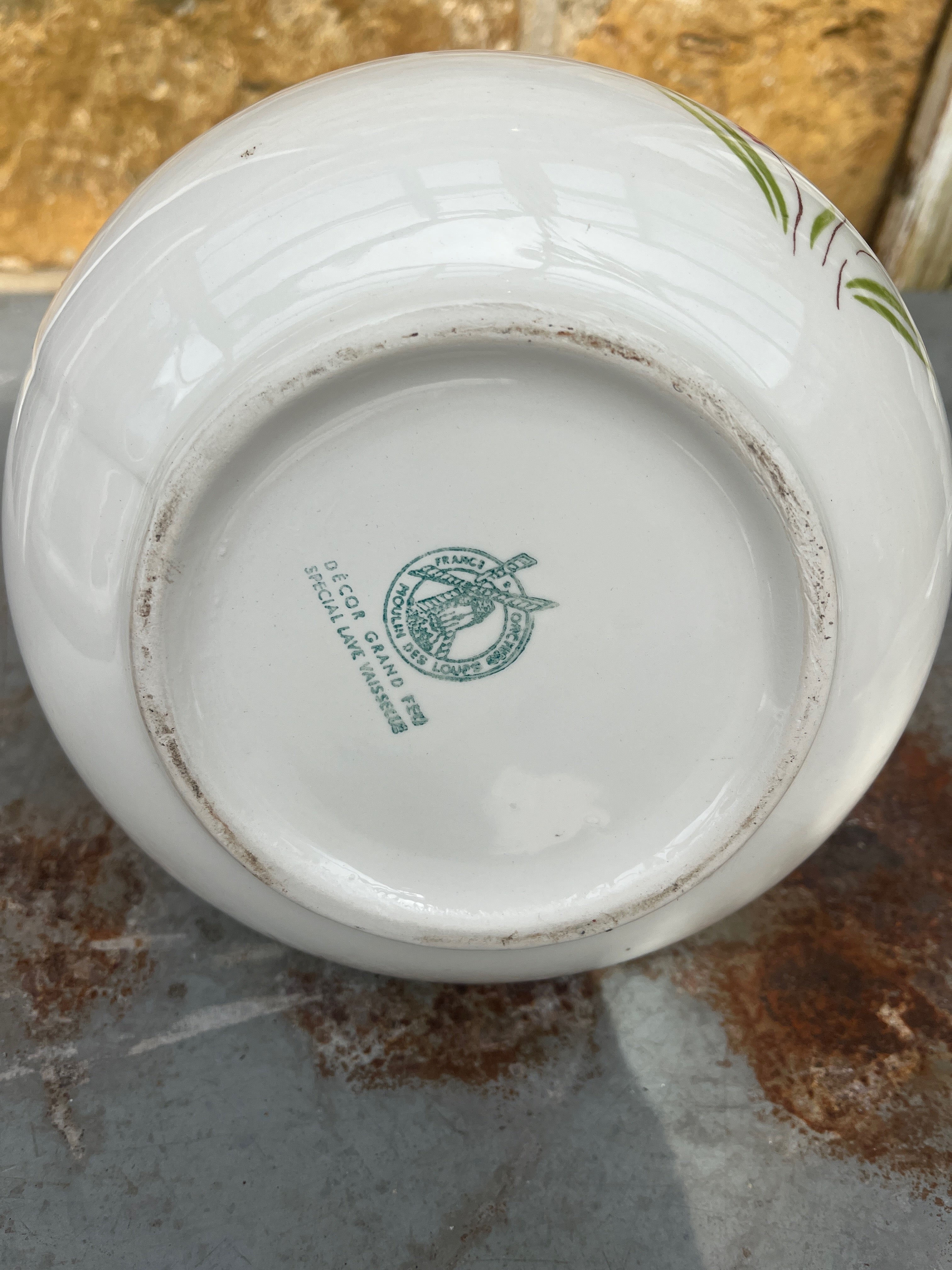 Vintage French Moulin des Loups Ceramic Wash Basin & Pitcher