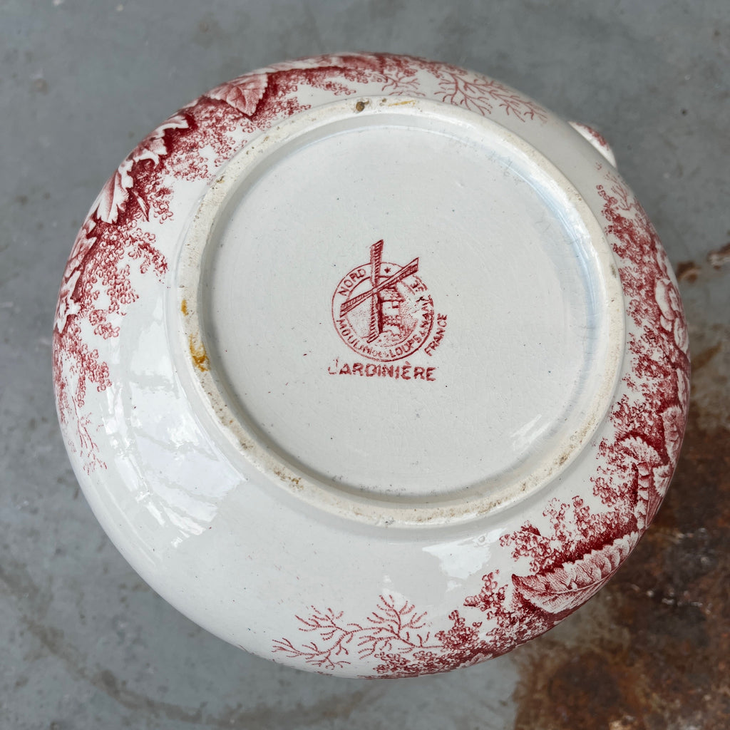 Antique French Red Transferware Ironstone Jug by Moulin des Loups