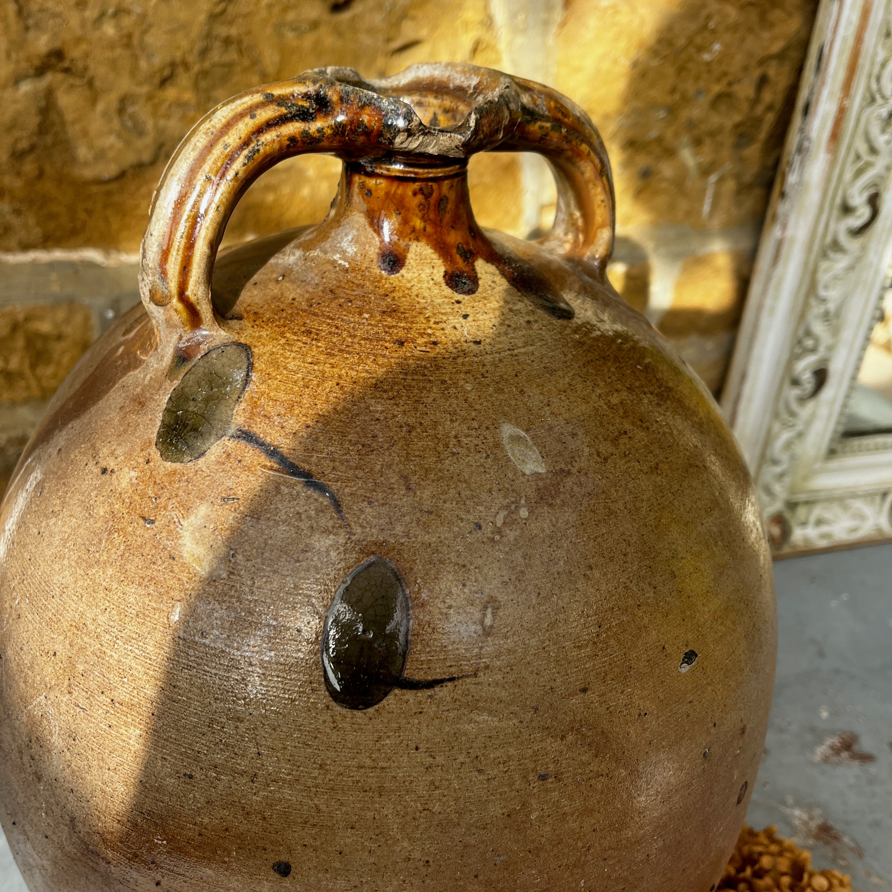 Large Vintage French Stoneware Oil Pot