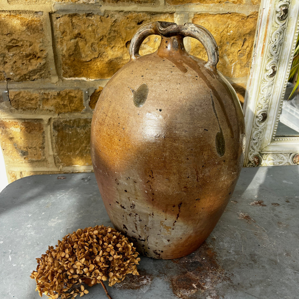 Large Vintage French Stoneware Oil Pot