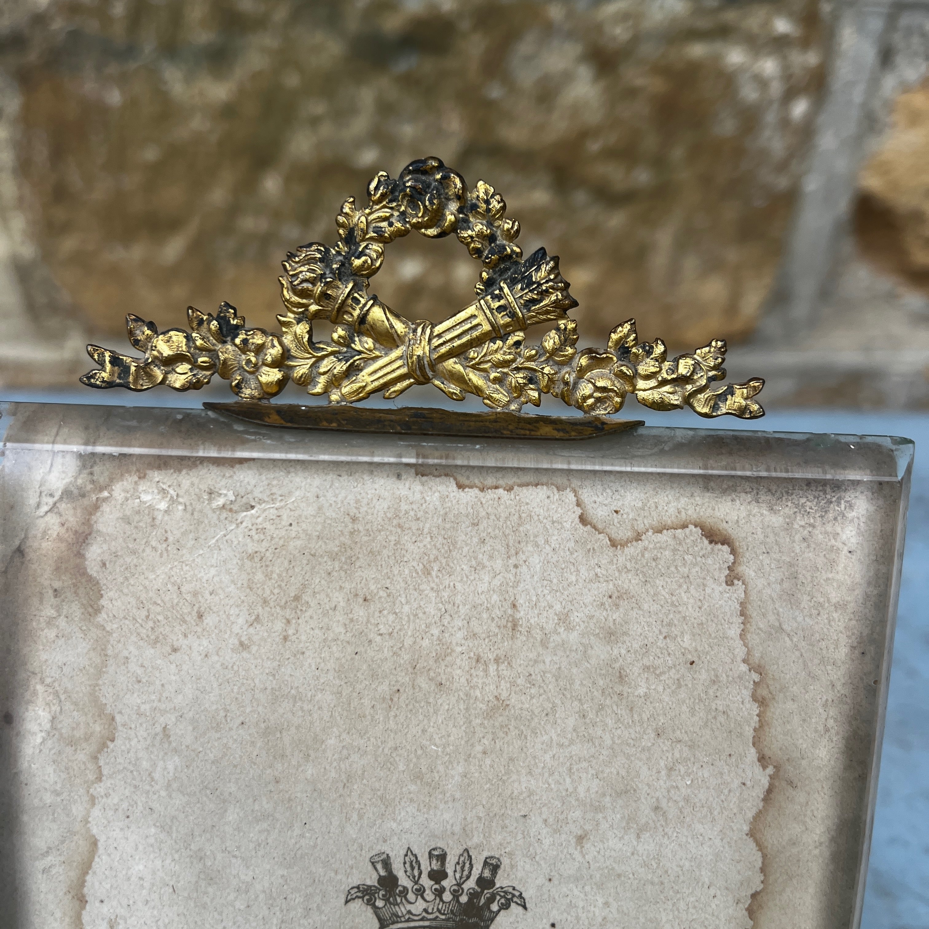 Antique French Ormolu and Glass Photo Frame