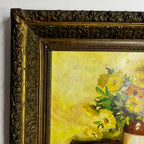 Vintage French Oil Painting of Marigolds in a Vase by C. Jarque
