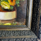 Vintage French Oil Painting of Marigolds in a Vase by C. Jarque