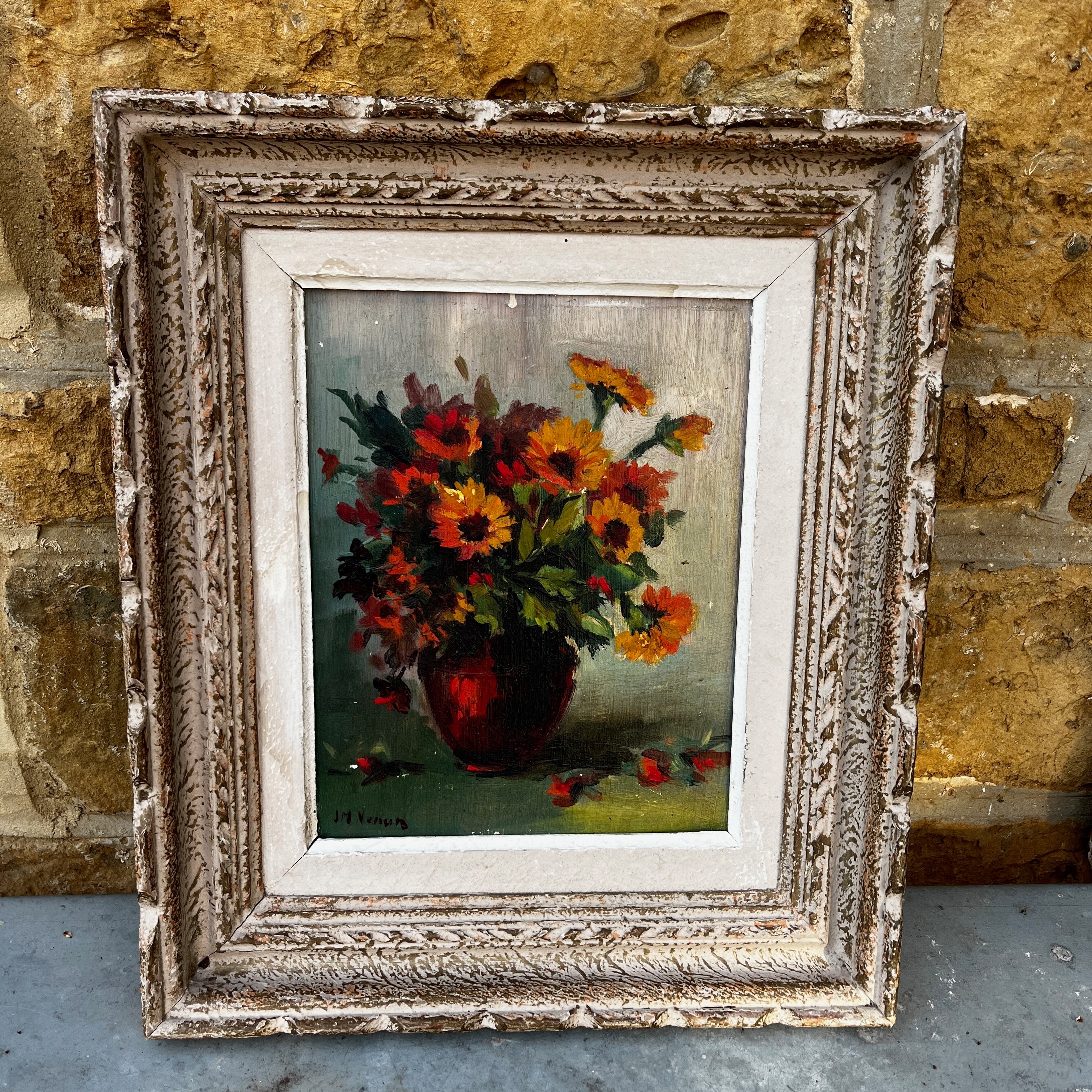 Vintage French Impressionist oil painting by J Vernon