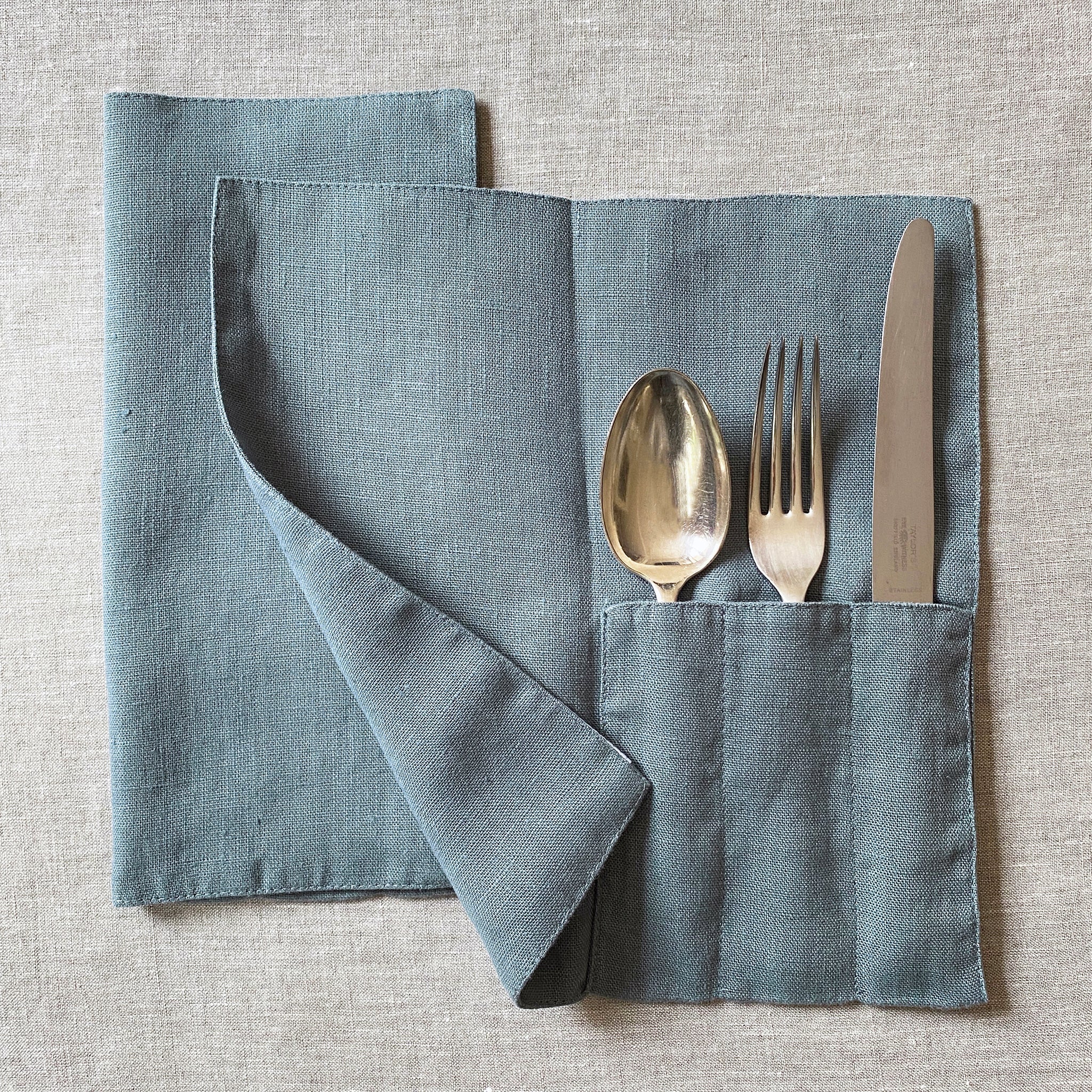 French Blue Cutlery Pocket - pack of 2