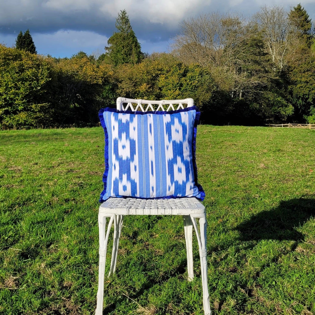 Royal blue Ikat Frill Cushion