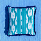 Turquoise Ikat Frill Cushion