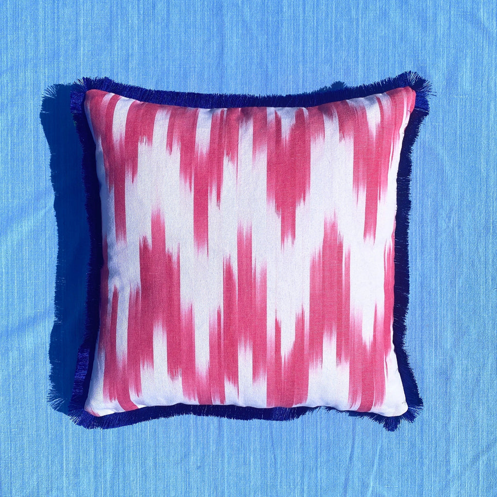 Pink Ikat Frill Cushion