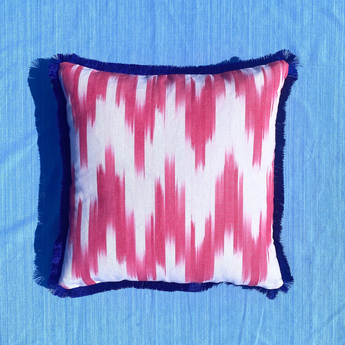 Pink Ikat Frill Cushion