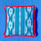 Turquoise Ikat Frill Cushion