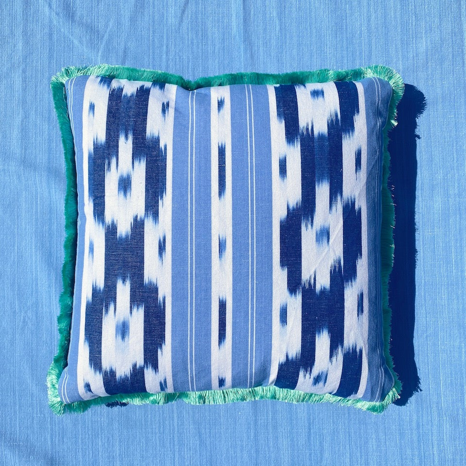 Royal blue Ikat Frill Cushion