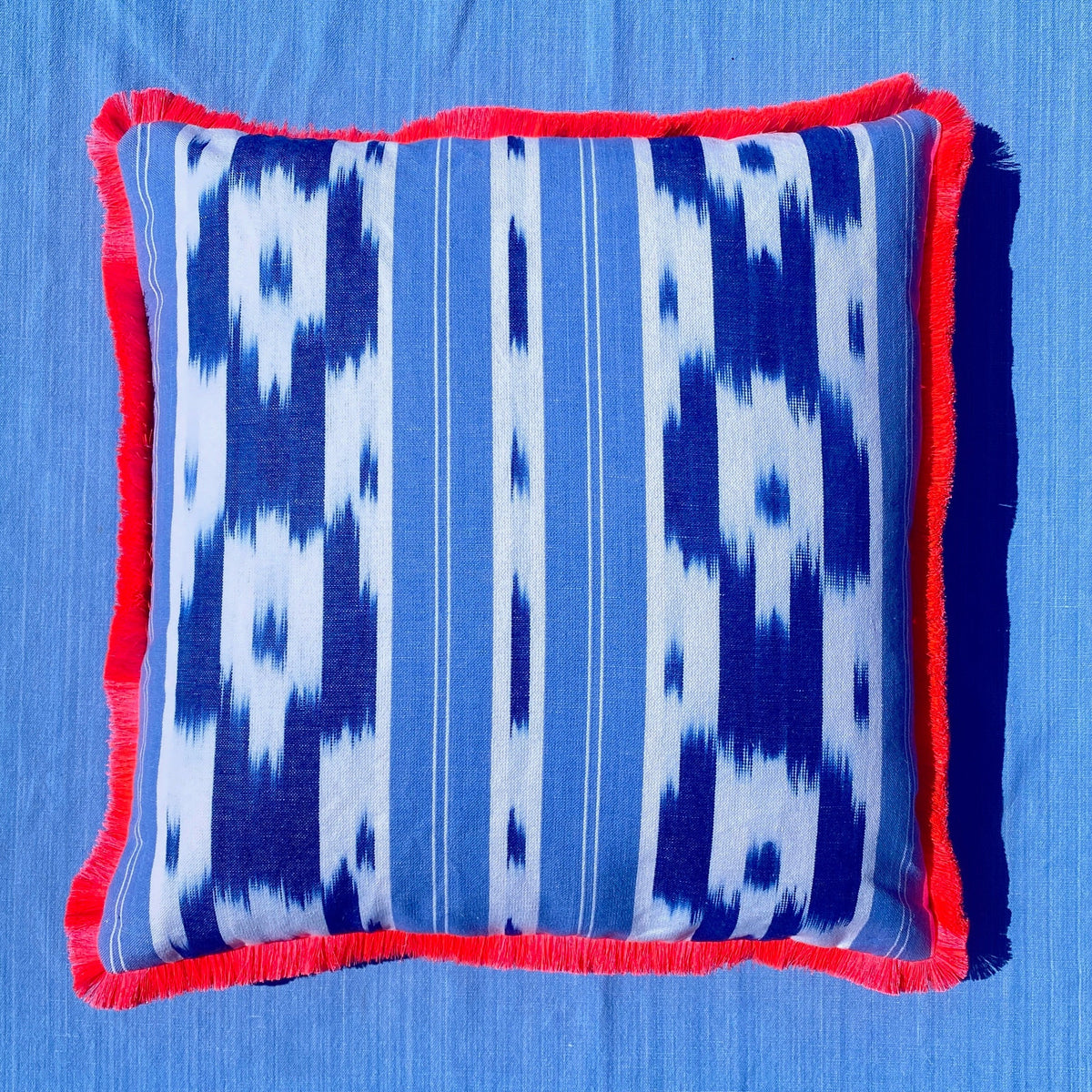 Royal blue Ikat Frill Cushion