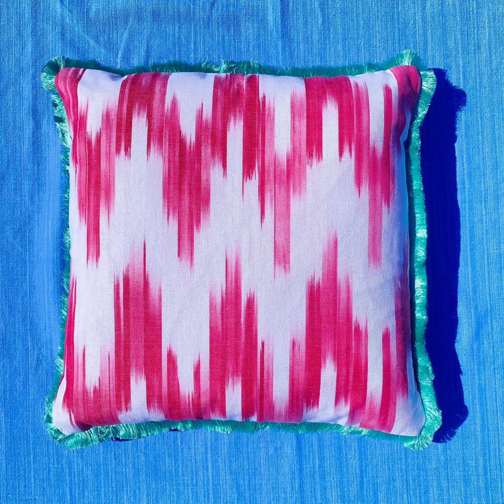 Pink Ikat Frill Cushion